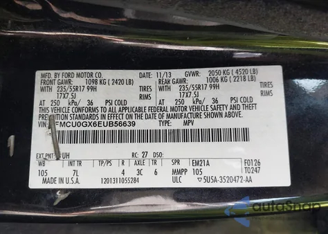 2014 Ford Escape Se из США, поврежденный, VIN 1FMCU0GX6EUB56639